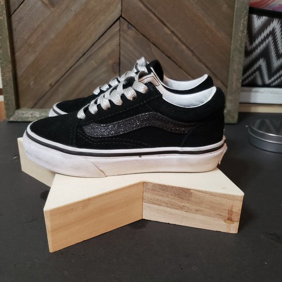 Vans Black Suede Black Glitter Stripe Silver Glitter Laces Kids Size 11 - Picture 3 of 9